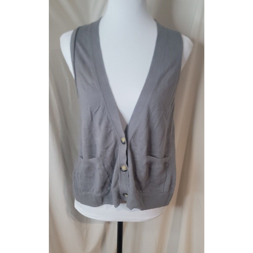 American Eagle Outfitters Womens Med Gray Crochet Back Button Front Sweater Vest